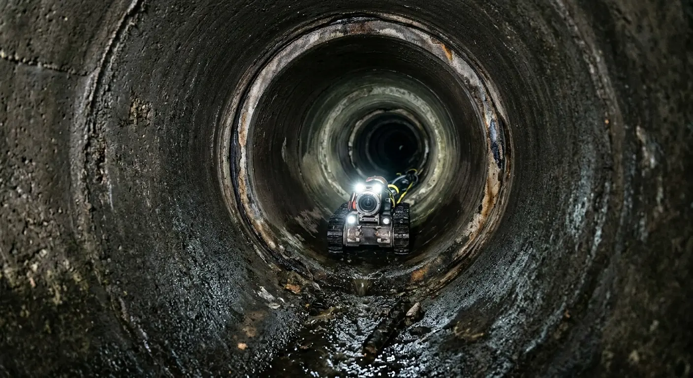 Robotic sewer camera inspecting pipe interior for Drain Snake Service in Branford